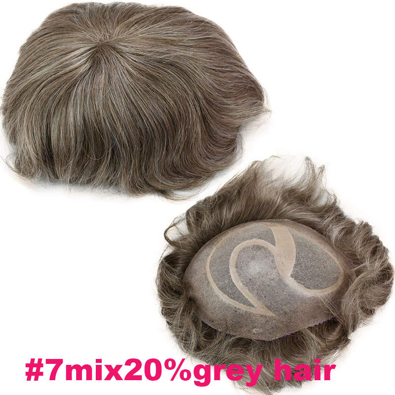 In Stock Toupee For Men Human Hair Men's Wigs Best Mono Lace With PU Toupee 8x10inch Straight Wavy Replacement Men Wig