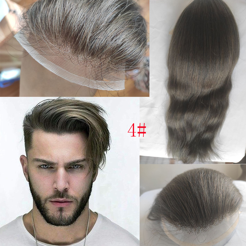 Men’s Toupee Soft Thin Skin PU whit Lace Frontal 10x8inch Hair Replacement for Men's Hairpiece 100% European Human Hair Pieces for Man #3 Color