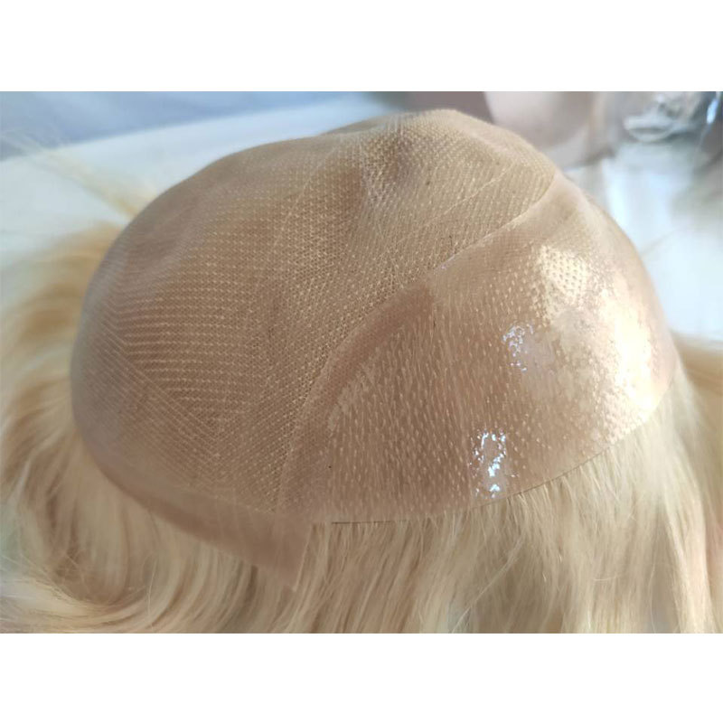 Voloria Toupee Hair System For Men French Lace Front Q6 Toupee Hair Men 8x10 Straight Human Hair Replacement System Toupee Wigs Blonde Color