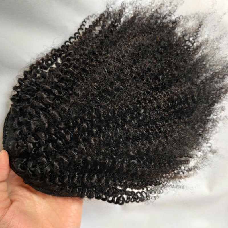 Human Hair Ponytail Afro Kinky Curly For Women Natural Color Remy Hair 1 Piece Clip In Drawstring 4B 4C Ponytails Hair Extension