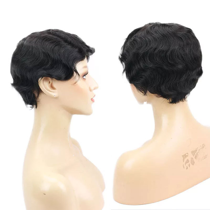 Voloriahair Ocean Wave Short Human Hair Wigs Natural Looking Full Machine Made None Lace Replacement Wig for Women