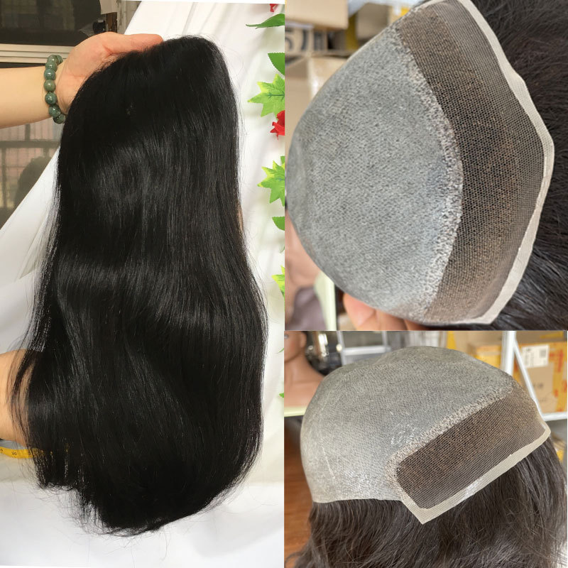 14inch Swiss Lace Front For Touppe Human Hair Women's Wigs Hair Pieces Toupee For Men 8x10 Hair Toppers Replacement 1B Color