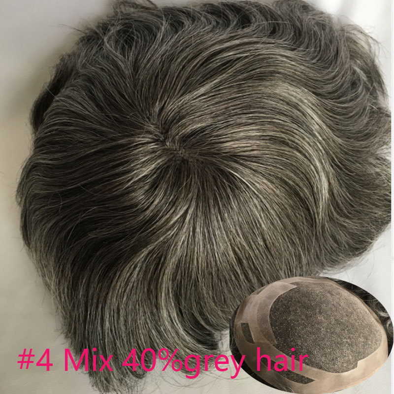 In Stock Toupee For Men Human Hair Men's Wigs Best Mono Lace With PU Toupee 8x10inch Straight Wavy Replacement Men Wig
