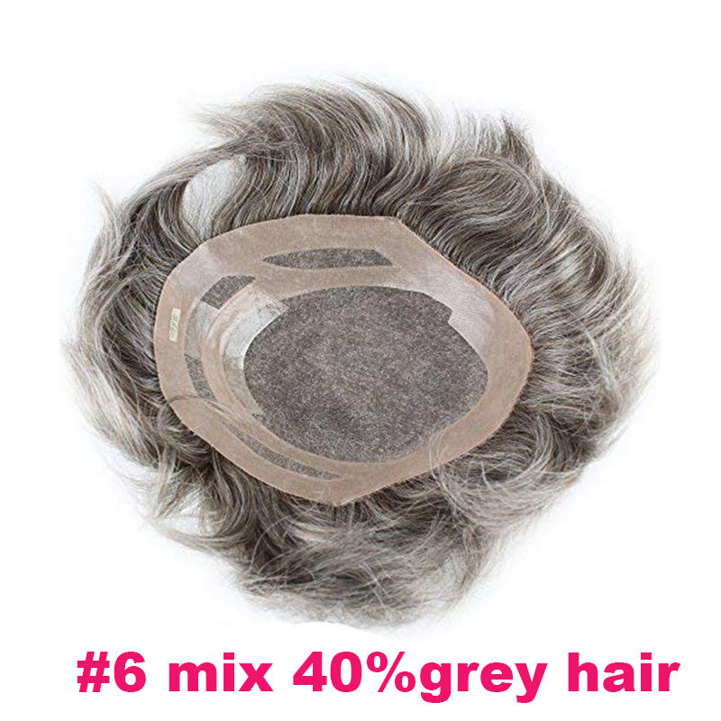 In Stock Toupee For Men Human Hair Men's Wigs Best Mono Lace With PU Toupee 8x10inch Straight Wavy Replacement Men Wig