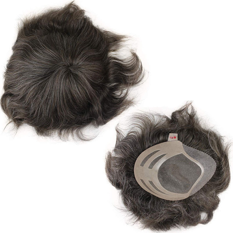 In Stock Toupee For Men Human Hair Men's Wigs Best Mono Lace With PU Toupee 8x10inch Straight Wavy Replacement Men Wig
