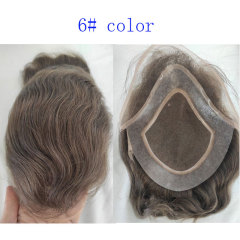 Men Hairpiece Real French Lace Human Hair Replacement for Men Wig Thin Skin Men's Toupee #6 Color Toupee For Men Human Hair