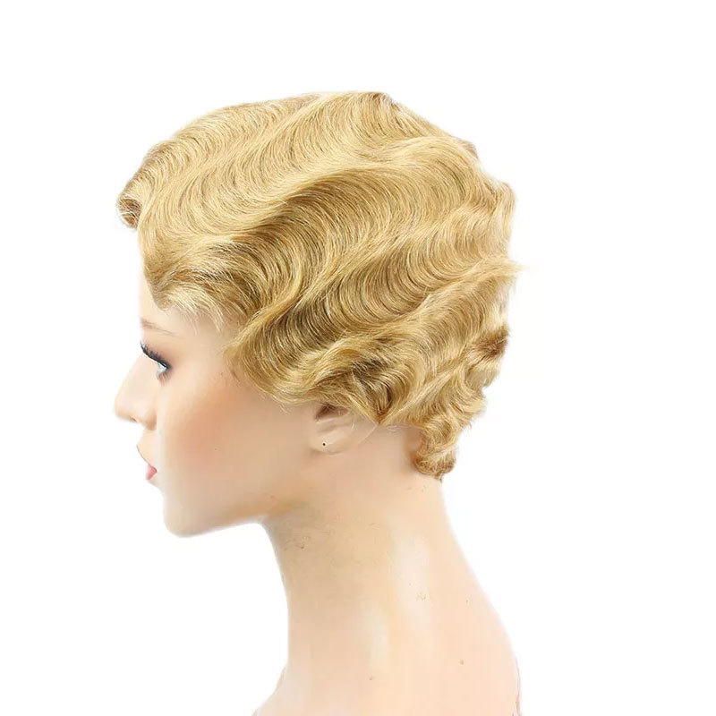 Voloriahair Ocean Wave Short Human Hair Wigs Natural Looking Full Machine Made None Lace Replacement Wig for Women
