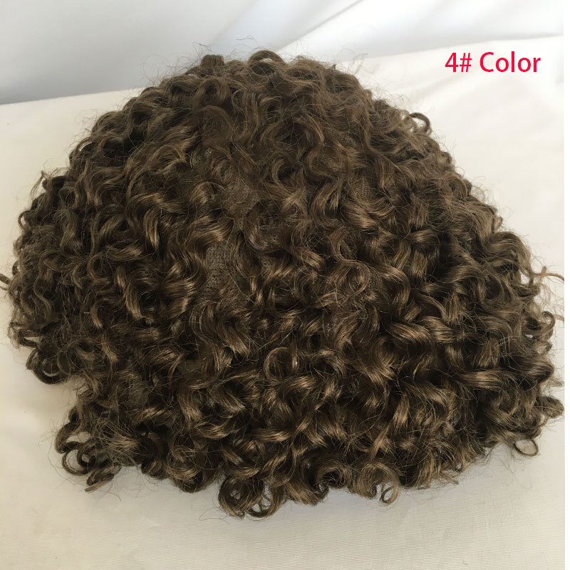 Toupee for Men 100% Human Hair Replacement System Hairpieces Soft Thin Super Full Swiss Lace Toupee 10”x8” Base Small Curly Natural Black Color