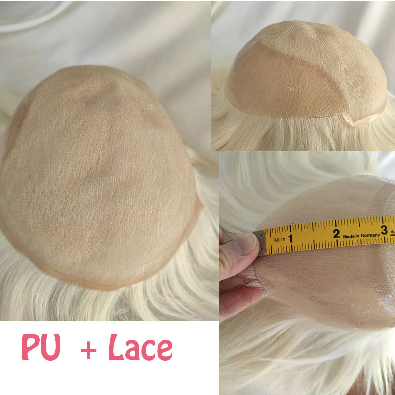 Voloria Toupee Hair System For Men French Lace Front Q6 Toupee Hair Men 8x10 Straight Human Hair Replacement System Toupee Wigs Blonde Color