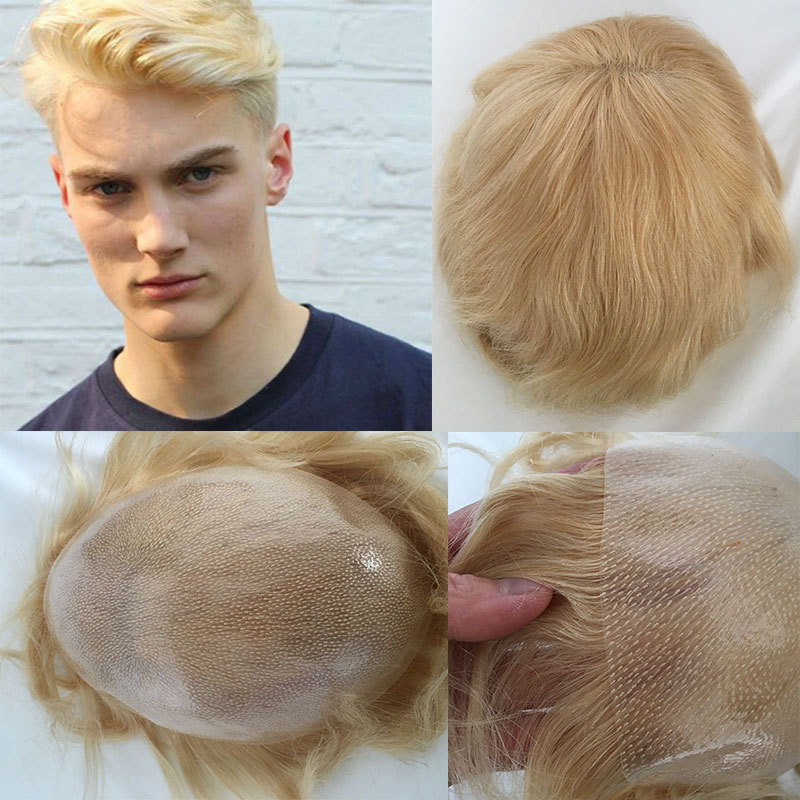 Men Wigs Human Hair Piece For Men’s Toupee Ultra Transparent Thin Skin PU Replacement Hair Pieces 10”x8” Base Size #21 Color