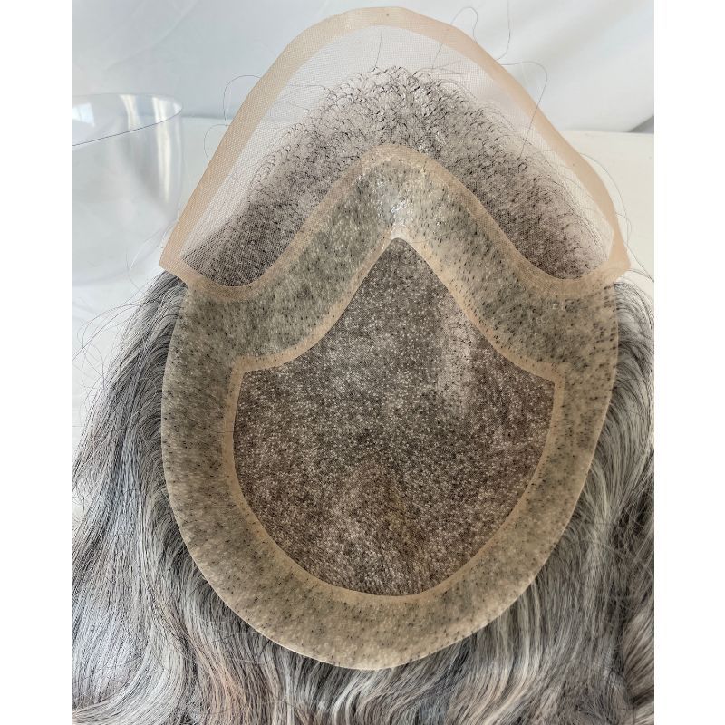 Toupee for Men Mono Base with PU Lace Front European Human Hair System 1B80 Gray Hair (20% Natural Human Hair with 80% Synthetic Grey Hair) 10x8 Inch Cap Base Size