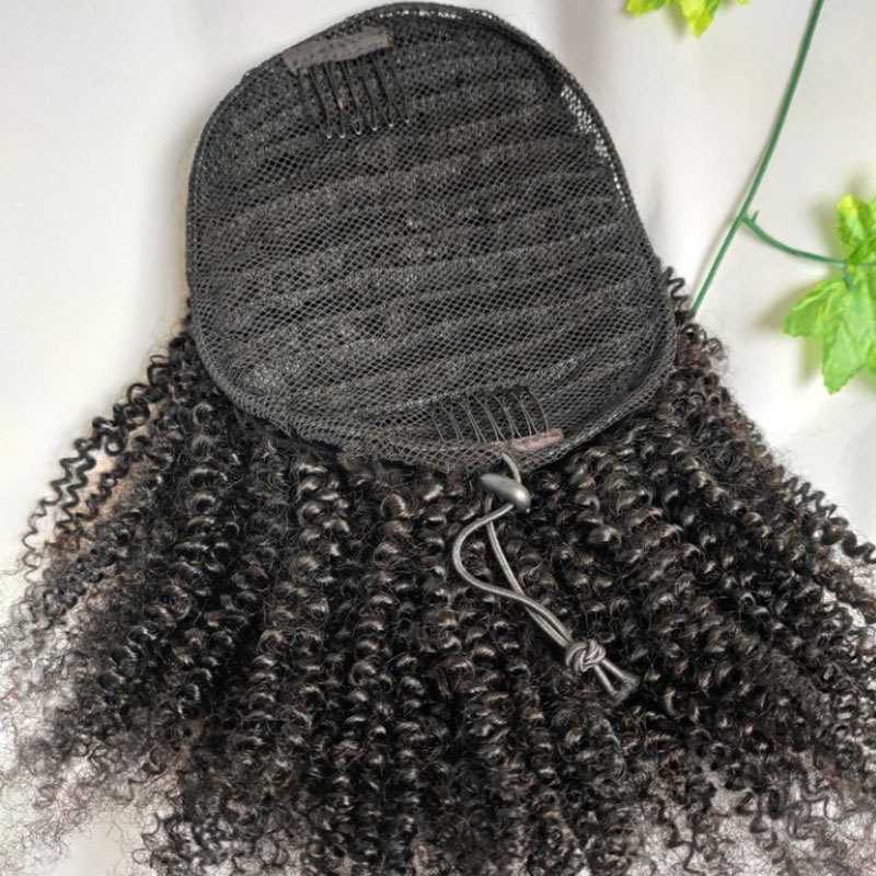 Human Hair Ponytail Afro Kinky Curly For Women Natural Color Remy Hair 1 Piece Clip In Drawstring 4B 4C Ponytails Hair Extension