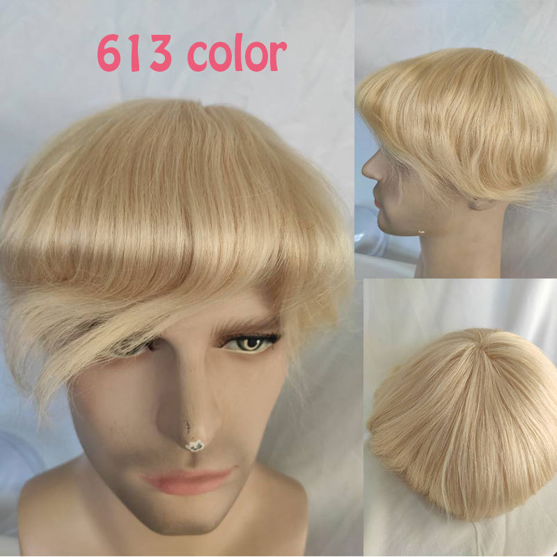 Voloria Toupee Hair System For Men French Lace Front Q6 Toupee Hair Men 8x10 Straight Human Hair Replacement System Toupee Wigs Blonde Color