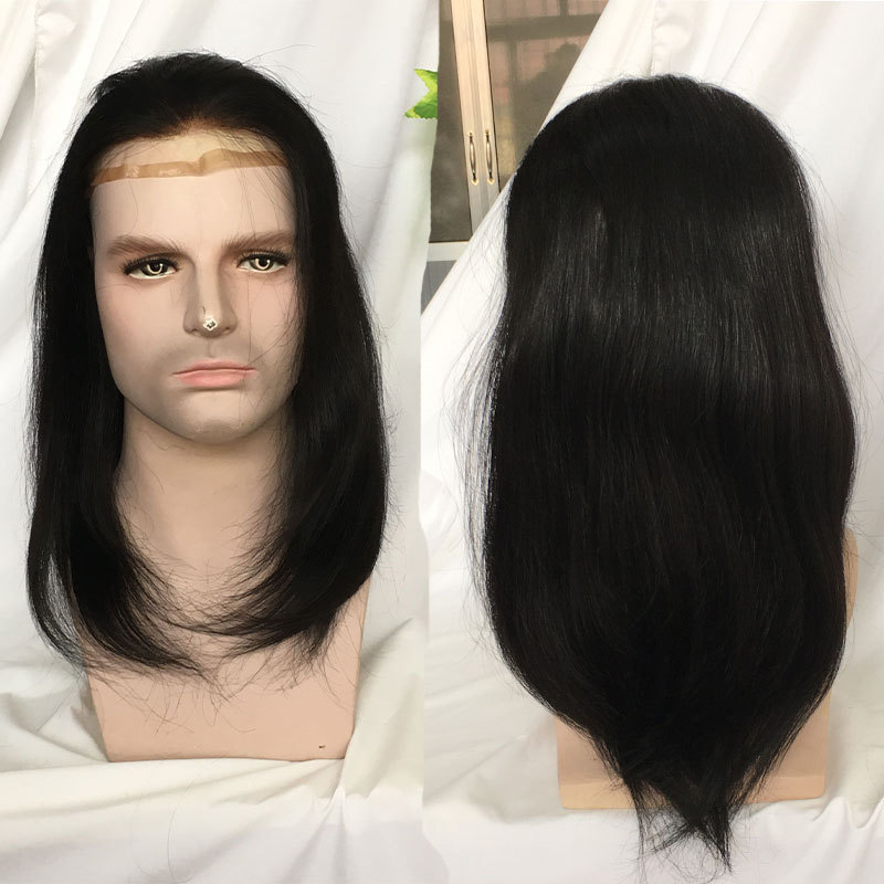 14inch Swiss Lace Front For Touppe Human Hair Women's Wigs Hair Pieces Toupee For Men 8x10 Hair Toppers Replacement 1B Color
