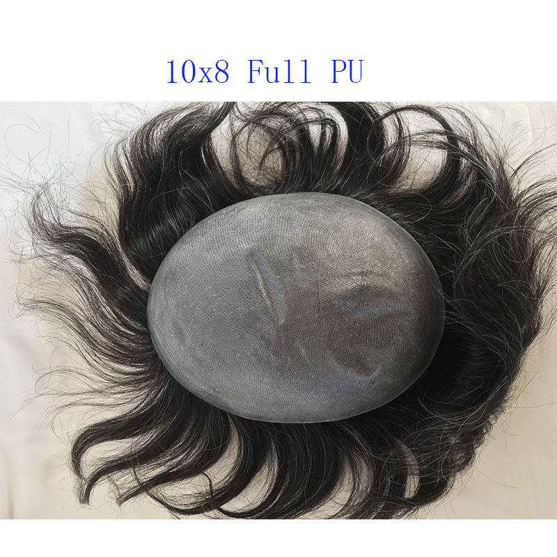 Toupee for Men Soft 0.04mm Thin Skin PU Human Hair wigs System V-looped Hair System Pieces Straight Texture 8 x 10 1B Black Color Real Human Hair Mixe