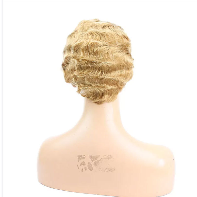 Voloriahair Ocean Wave Short Human Hair Wigs Natural Looking Full Machine Made None Lace Replacement Wig for Women