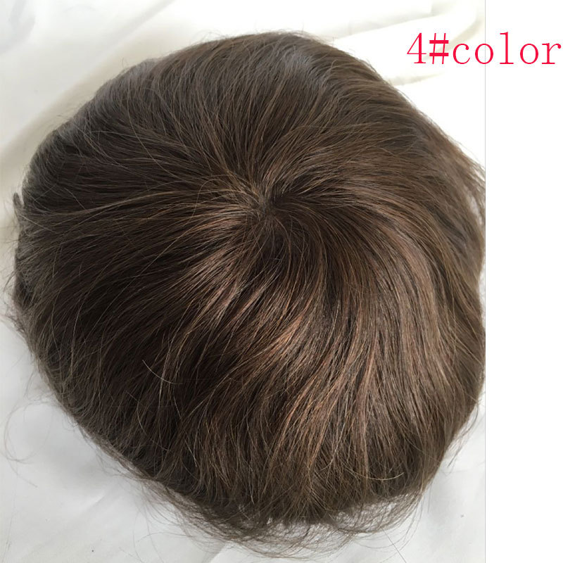 European Virgin human Hairpiece for Men’s Toupee Ultra Transparent Thin Skin PU Replacement Hair Pieces 10”x8” Base Size #4 Brown Color