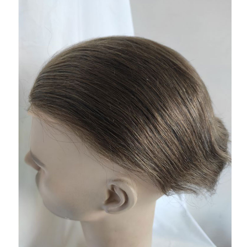 Men Hairpiece Real French Lace Human Hair Replacement for Men Wig Thin Skin Men's Toupee #6 Color Toupee For Men Human Hair