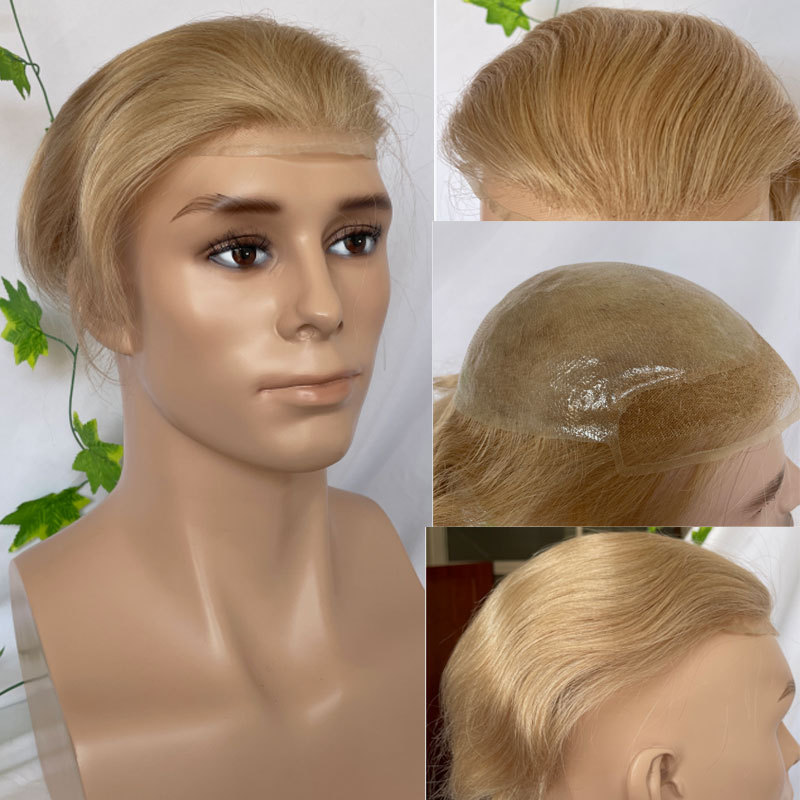 Voloria Human Hair Toupee for Men PU Skin Lace Front Hair Men Wigs Toupee French Lace Front PU V-looped Hair Systems for Men 8x10 Inch 22# color