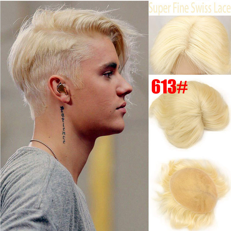 Voloria Toupee Hair System For Men French Lace Front Q6 Toupee Hair Men 8x10 Straight Human Hair Replacement System Toupee Wigs Blonde Color