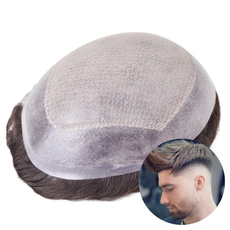 Customize Mens Toupee Silk Top PU Around PU Hairpieces for Men Human Hair Replacement Wigs