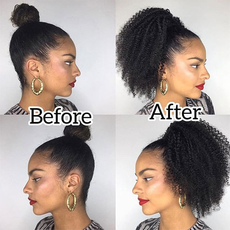 Human Hair Ponytail Afro Kinky Curly For Women Natural Color Remy Hair 1 Piece Clip In Drawstring 4B 4C Ponytails Hair Extension