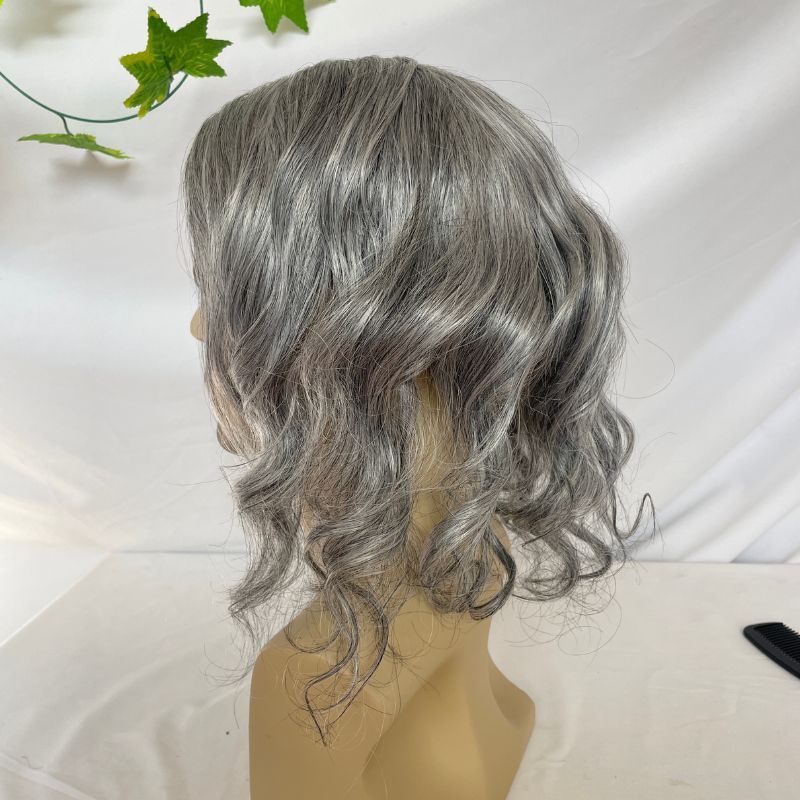 Toupee for Men Mono Base with PU Lace Front European Human Hair System 1B80 Gray Hair (20% Natural Human Hair with 80% Synthetic Grey Hair) 10x8 Inch Cap Base Size
