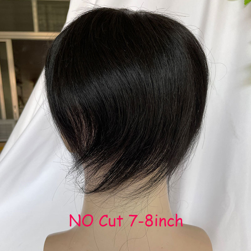 Cut About 3inch Silk Base Toupee For Men Hair Piece Toupee 130%Density Men Wigs Human Hair Toupee Silk Base Clip 1B