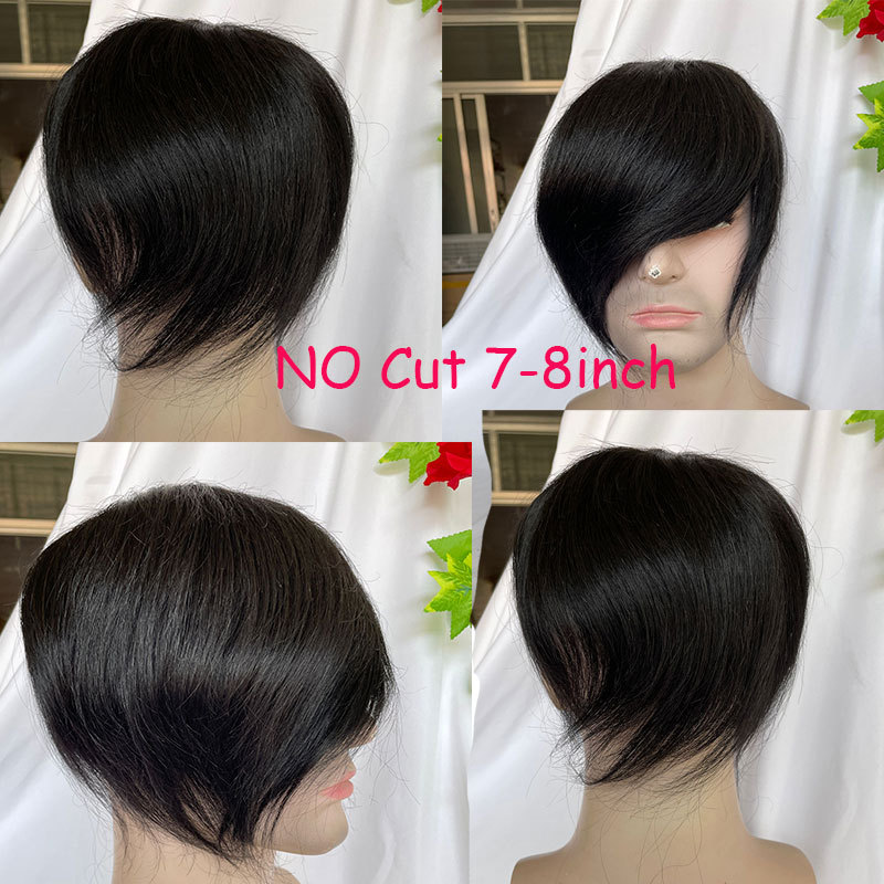 Cut About 3inch Silk Base Toupee For Men Hair Piece Toupee 130%Density Men Wigs Human Hair Toupee Silk Base Clip 1B