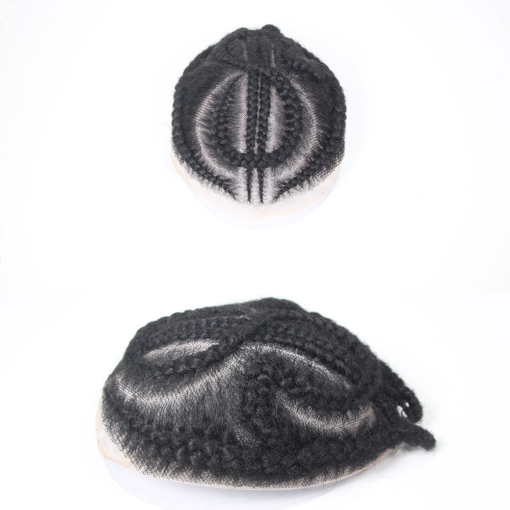 Q6 Braids Full Lace Base Toupee Men's Wig Male Hair Prosthesis Crochet Braids Lace afro Wigs 100% Human Hair Piece Systems For Black Men 8X10inch Black Color