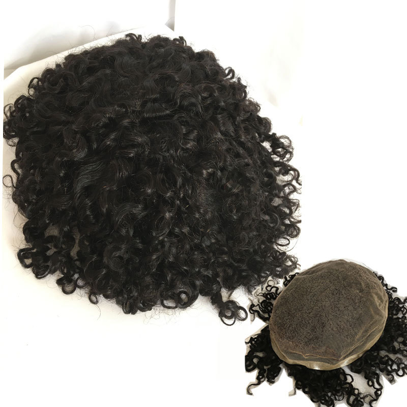 Afro Kinky Curly Human Hair Toupee for Men - French Lace Base, 10x8 in Hair Replacement System