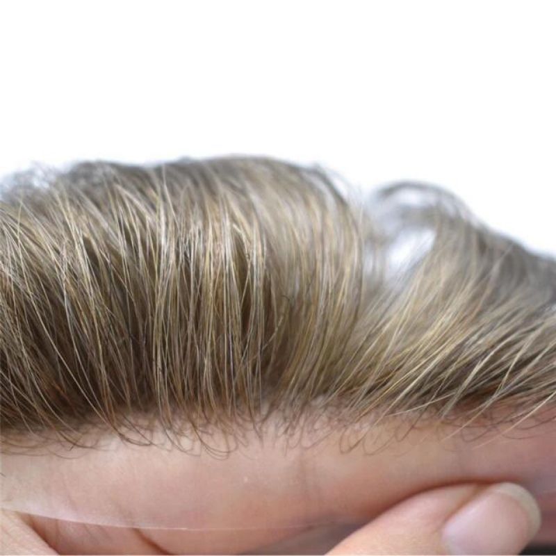 Men Toupee Handmade Hairpiece 0.04-0.06mm Full PU Stock Mens Toupee V-Loop Super Thin Full Skin Man Hair Transparent Poly Hair System 32mm Slight Wave 8x10 7# Brown