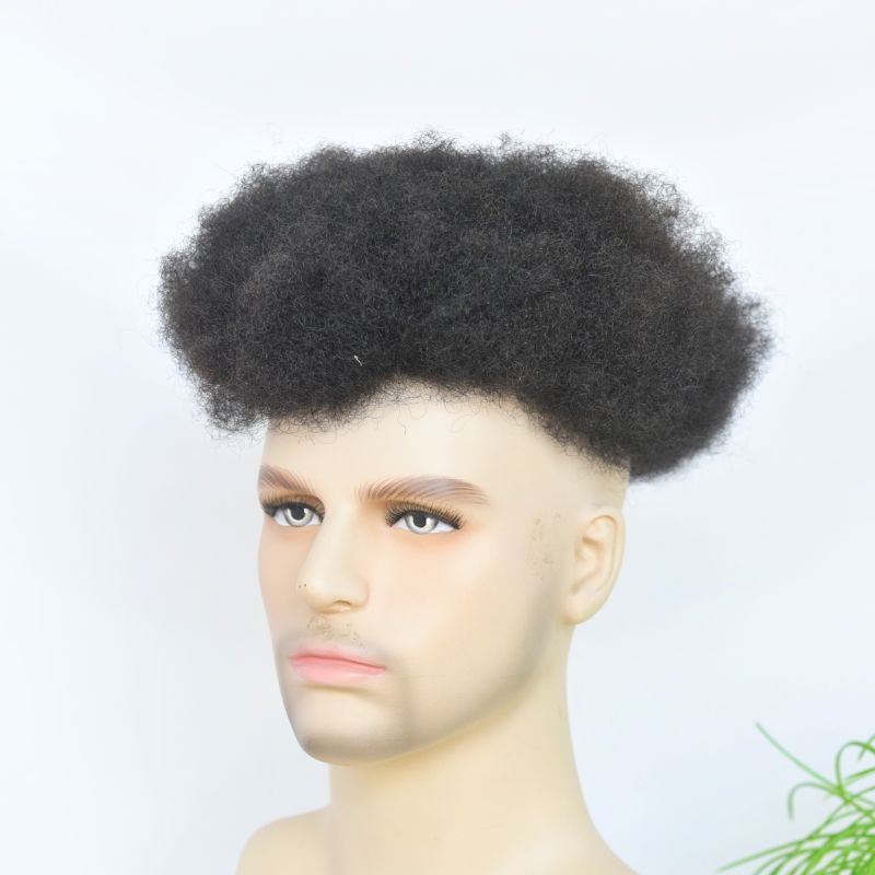 Afro Toupee for Black Men Human Hair African American Wigs Male Hair Toupee Lace With PU 8x10inch American Curly Mens Afro Curl Toupee