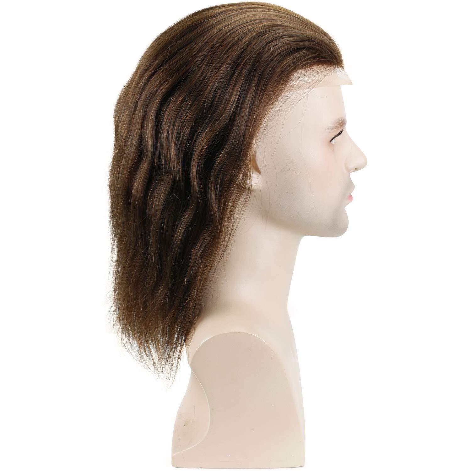 12" Long Mens Toupee Hairpiece Mono Lace With PU Replacement Men Toupee Wig Straight Brazilian Remy Human Hair 10" x 8" Toupees
