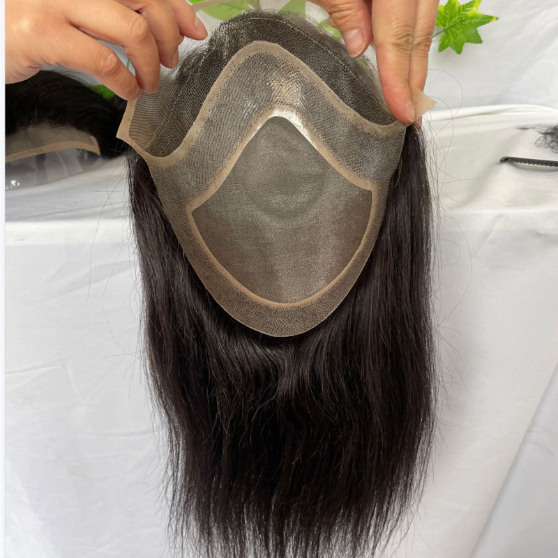 12" Long Mens Toupee Hairpiece Mono Lace With PU Replacement Men Toupee Wig Straight Brazilian Remy Human Hair 10" x 8" Toupees