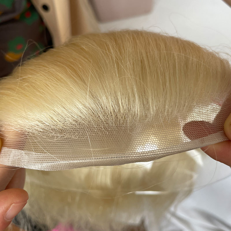 12" Long Hair Men's Toupee Hair Replacement Systems Swiss Lace Front Hairpieces Thin Skin PU V-looped 10"x8" Base Size (#3 Dark Brown Color)