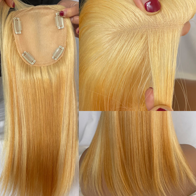 Straight Human Hair Topper for Women - Silk Base