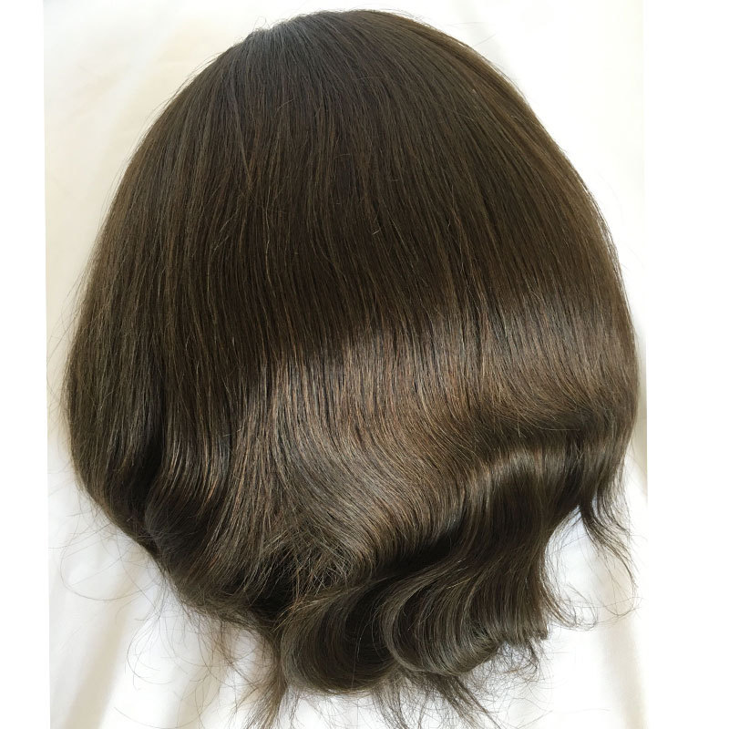 Human Hair Toupee for Men - Thin Skin + French Lace Base, 8x10 in, Bleached Knots Hair Replacement System