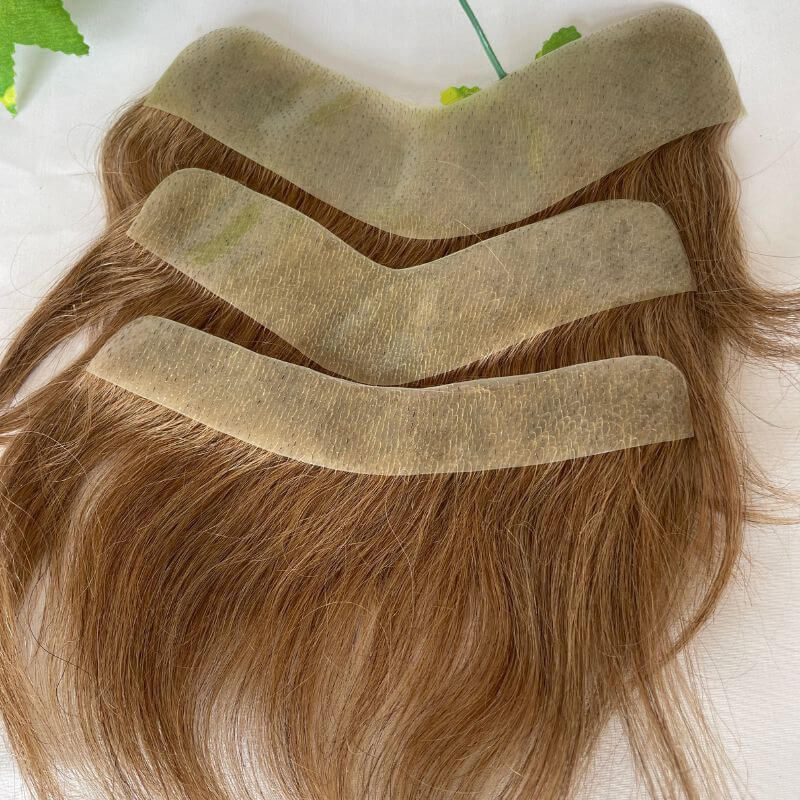 Men's Toupee 100%European Hair System V Shape Human Hairline Toupee For Men Replacement System V Frontal Toupee Thin Skin PU 6inch Light Brown 21 Color