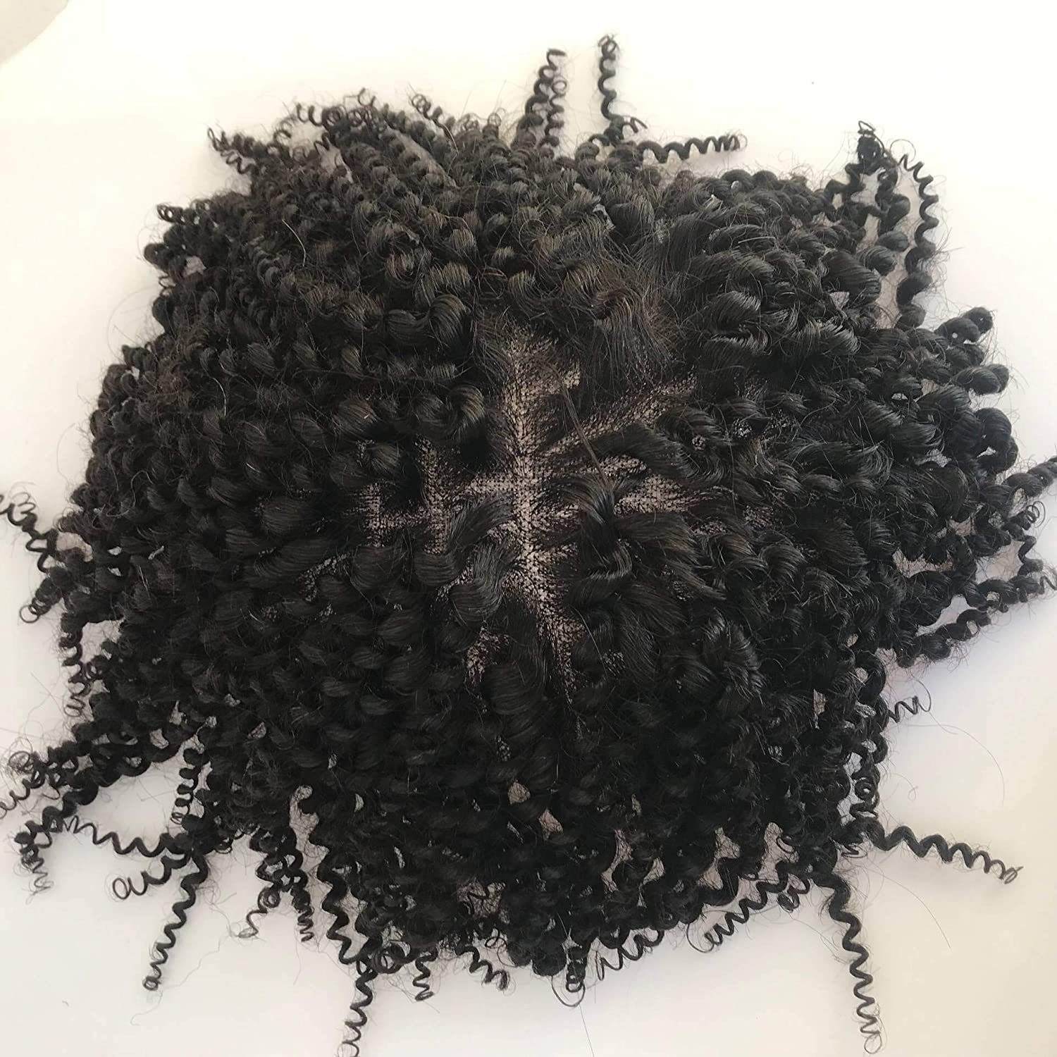Afro Kinky Curly Human Hair Toupee for Men - French Lace Base, 10x8 in Hair Replacement System