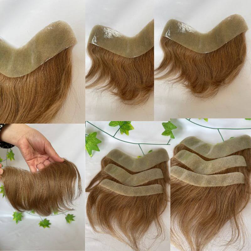 Men's Toupee 100%European Hair System V Shape Human Hairline Toupee For Men Replacement System V Frontal Toupee Thin Skin PU 6inch Light Brown 21 Color