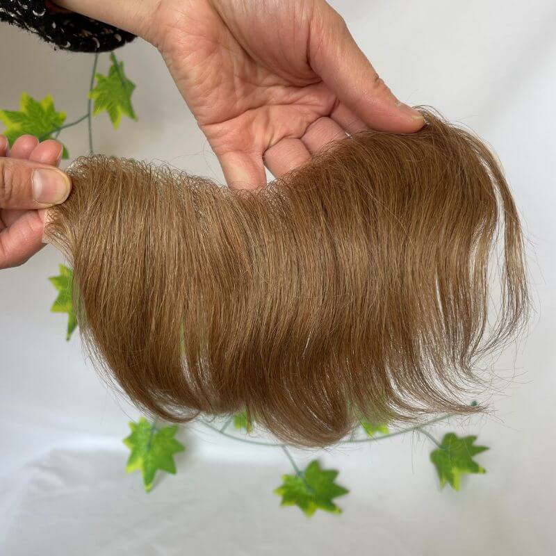 Men's Toupee 100%European Hair System V Shape Human Hairline Toupee For Men Replacement System V Frontal Toupee Thin Skin PU 6inch Light Brown 21 Color