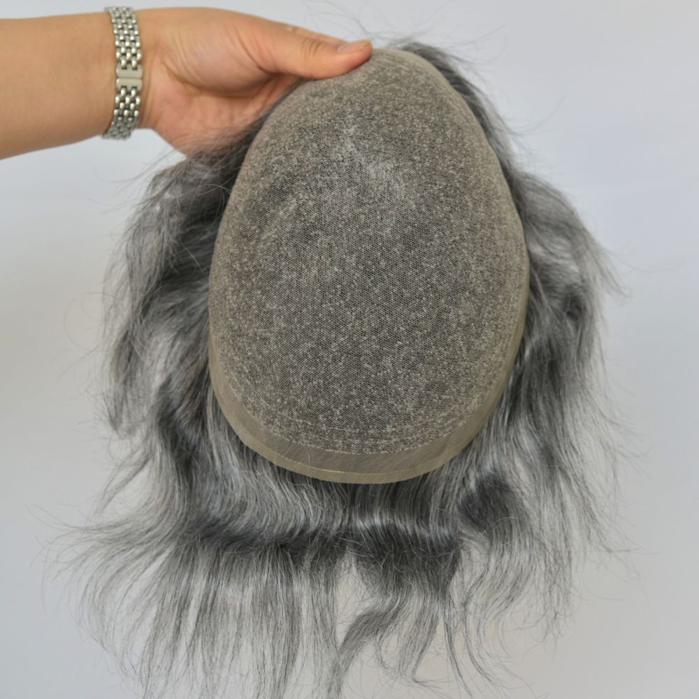 Toupee for Men Full French Lace 100% Indian Human Hair for Men  1B40 40% Black Human Hair Mixed 60% Synthetic Grey Hair System 10x8 Natural Hairline Men's Hair Replacement