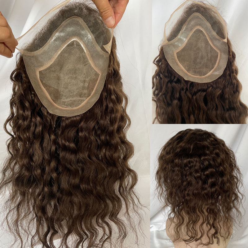 Curly European Human Hair Toupee for Men - 12 in Hair Replacement System