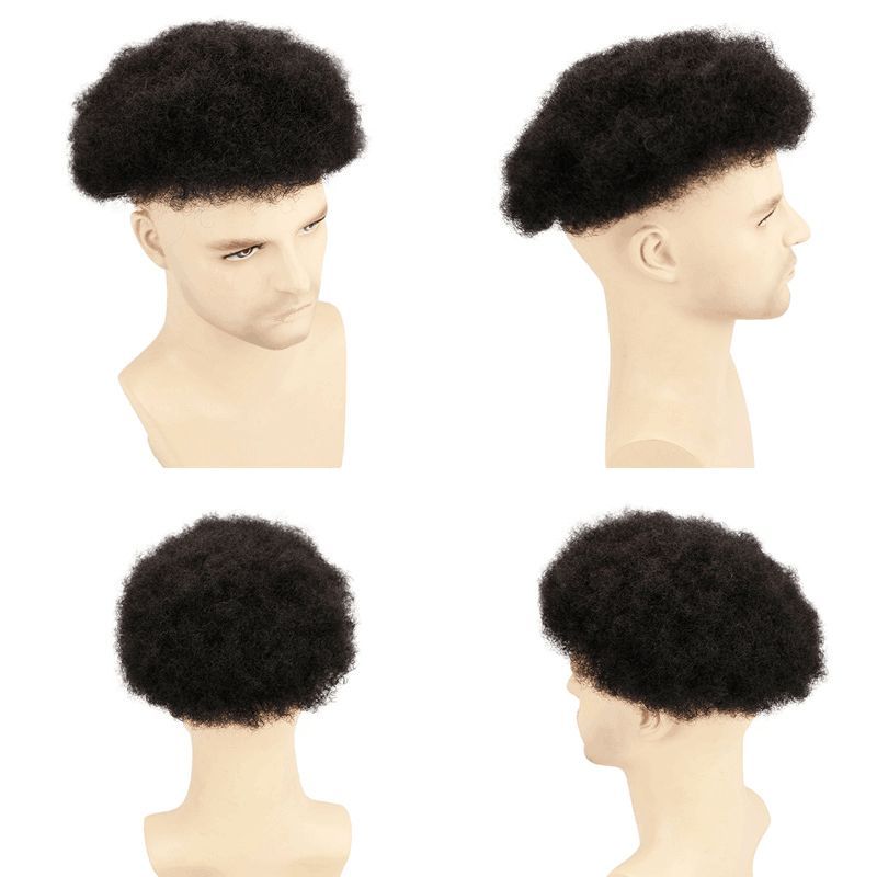 Afro Men Toupee Wig Men's Hair 360 Wave Hairpiece 100% Human Hair Replacement Toupee for African American 10x8 Base Size 1B Color Hair System