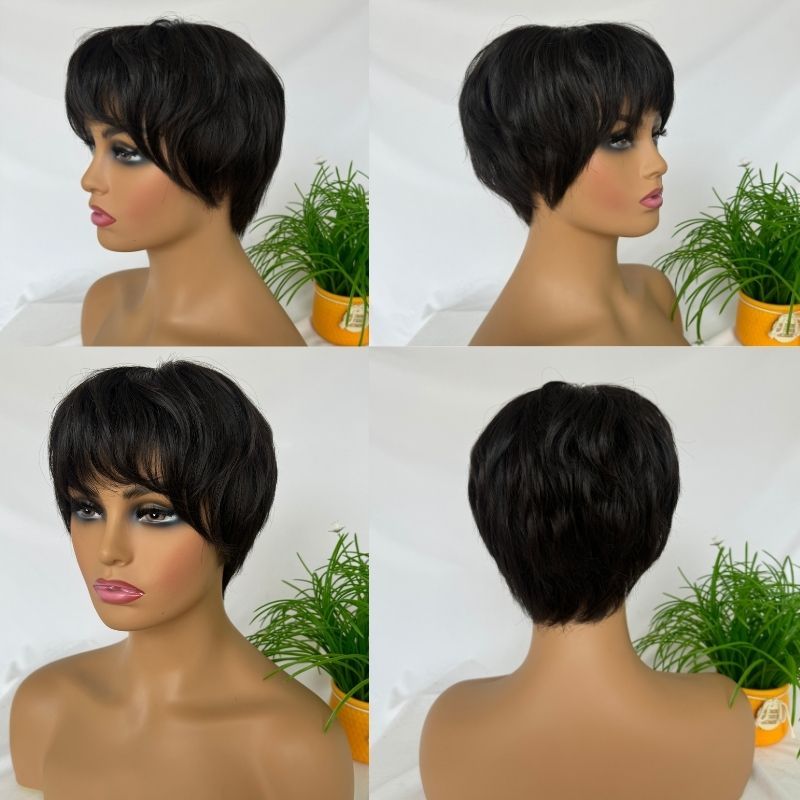 Voloria Women Toupee 5x5 Silk Base Short Wig for Women 100% Cambodian Human Hair Wigs Glueless Natural Black Wigs Short Style