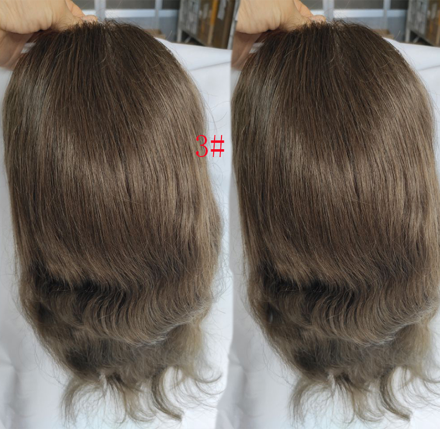12" Long Hair Men's Toupee Hair Replacement Systems Swiss Lace Front Hairpieces Thin Skin PU V-looped 10"x8" Base Size (#3 Dark Brown Color)