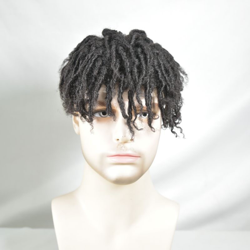 Afro Short Twist Toupee for Men Afro Curly  Men's Toupee Full Swiss Lace 100% Indian Human Hair 10x8 inch Hair System 130% Density Hair Replacement Natural Black