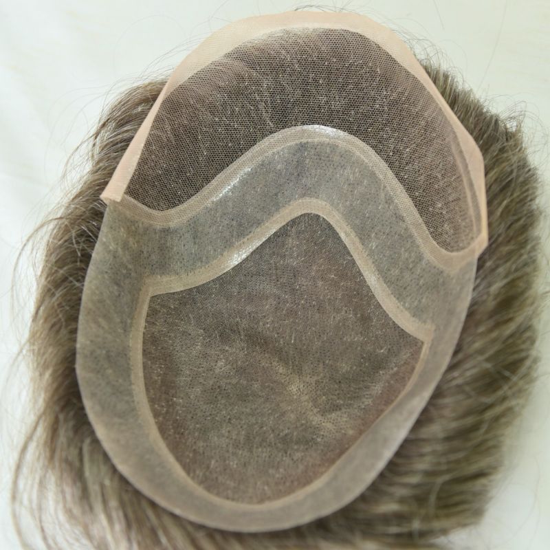 Custom Toupee Hollywood French Lace Front PU Around Fine Mono Hair System  For Men