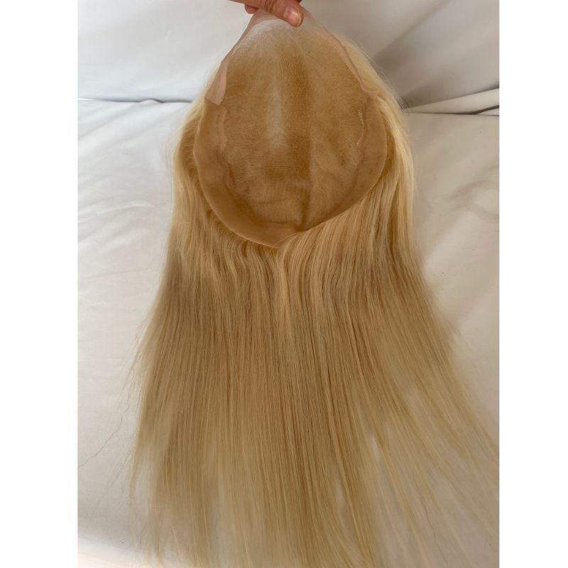 Q6 12 Inch Men Toupee French Lace Front PU Around 100% Human Hair  613 Color Toupee for Man V-loop Hair System 8X10inch Man Wig